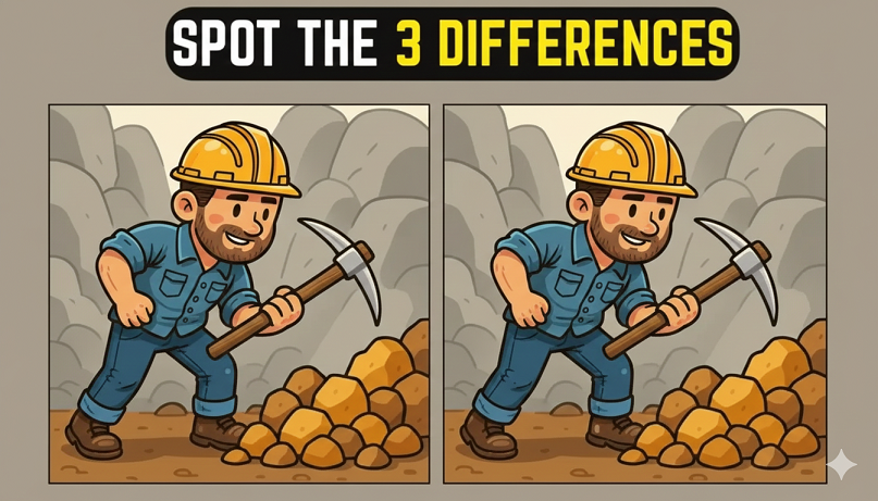 Spot The Difference: Find The 3 Differences in This Mine Worker Image in 8 Seconds